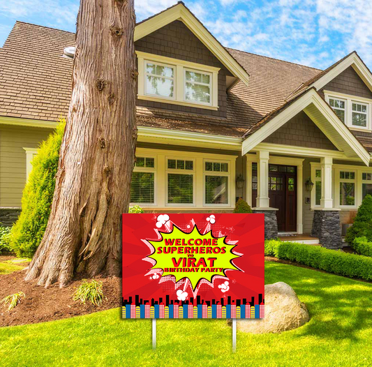 Super Hero Theme Birthday Party Welcome Board 