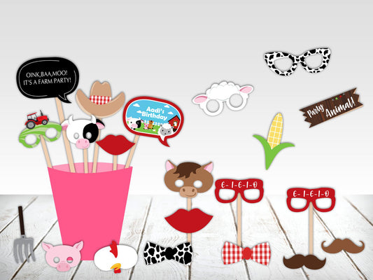 Farm Animal Theme Birthday Party Photo Booth Props Kit