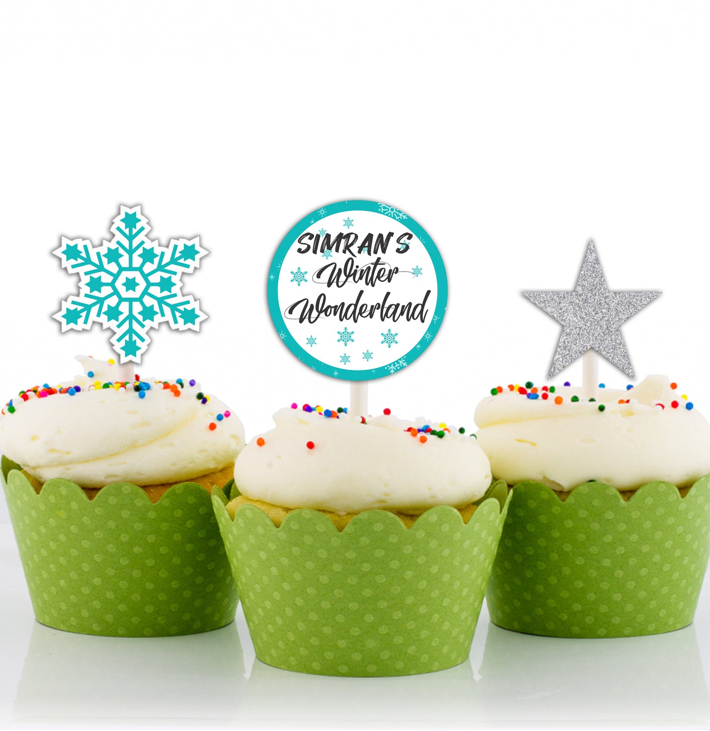 Winter Wonderland Theme Birthday Party Cupcake Toppers for Decoration