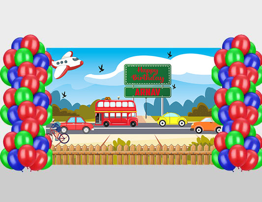 Transport Theme Decoration Kit With Backdrop And Balloons
