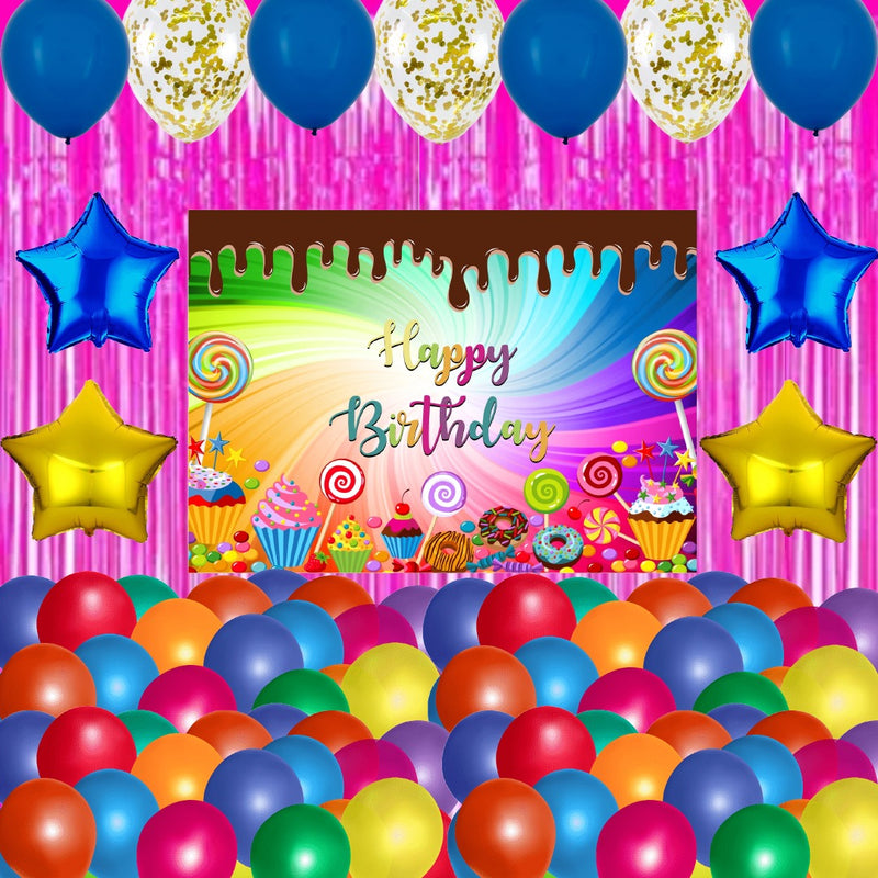 Candy Land Theme Birthday Party Decoration Kit with Backdrop & Balloons