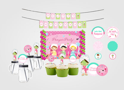 Spa Theme Birthday Party Complete Kit with Backdrop & Decorations