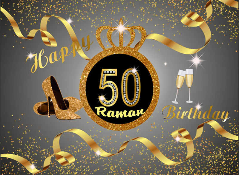 Personalize 50th Birthday Silver Party Backdrop Banner