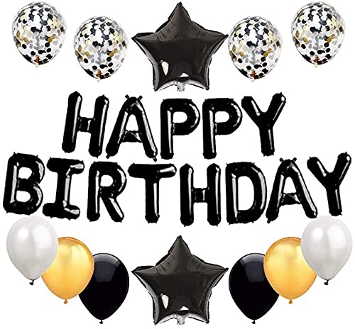 Black Balloons Birthday Party Decorations Black 13pcs Letters Balloons 2pcs Giant Star Foil Balloons 4pcs Confetti Balloons 10pcs Latex Balloons