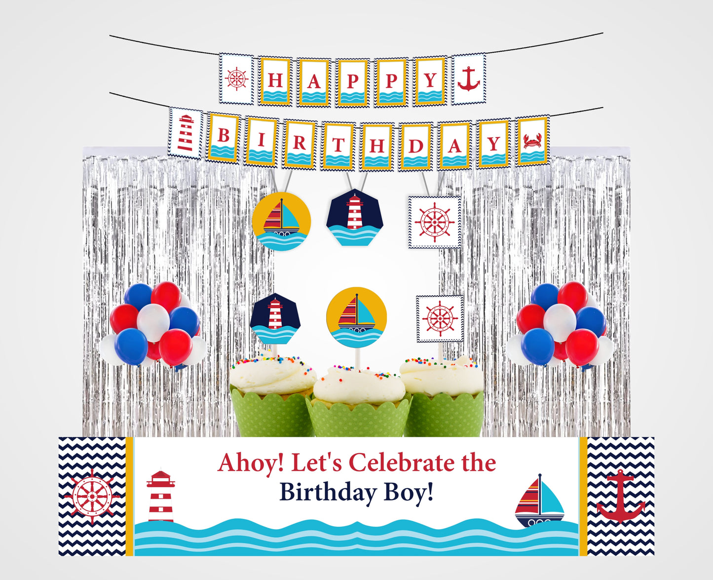 Nautical Ahoy  Theme Birthday Complete Party Kit