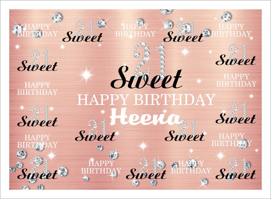 Personalize 21th Birthday Pink Party Backdrop Banner