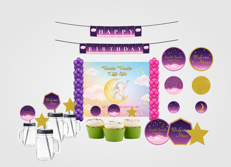 Twinkle Twinkle Little Star Birthday Party Complete Kit with Backdrop & Decorations