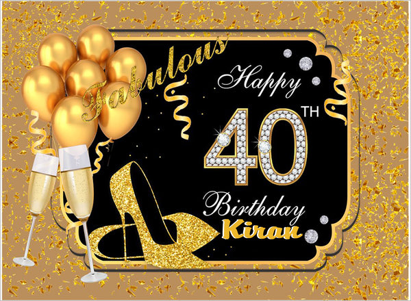 Personalize 40th Birthday Gold Party Backdrop Banner