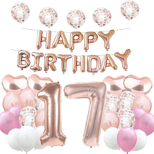 17th Birthday Balloon 17th Birthday Decorations Happy 17th Birthday Party Supplies Rose Gold Number 17 Foil Balloons Latex Balloon Gifts for Girls,Boys,Women,Men