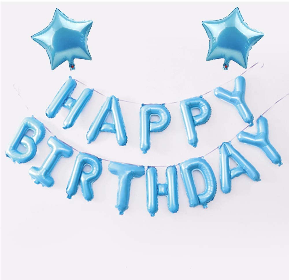 Baby Blue Happy Birthday Balloon Banners , Alphabet Balloons Banner for Boys Birthday Party Decoration Men Teen Boys