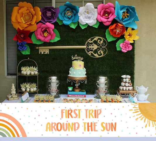 First Trip Around the Sun Theme Birthday Long Banner for Decoration