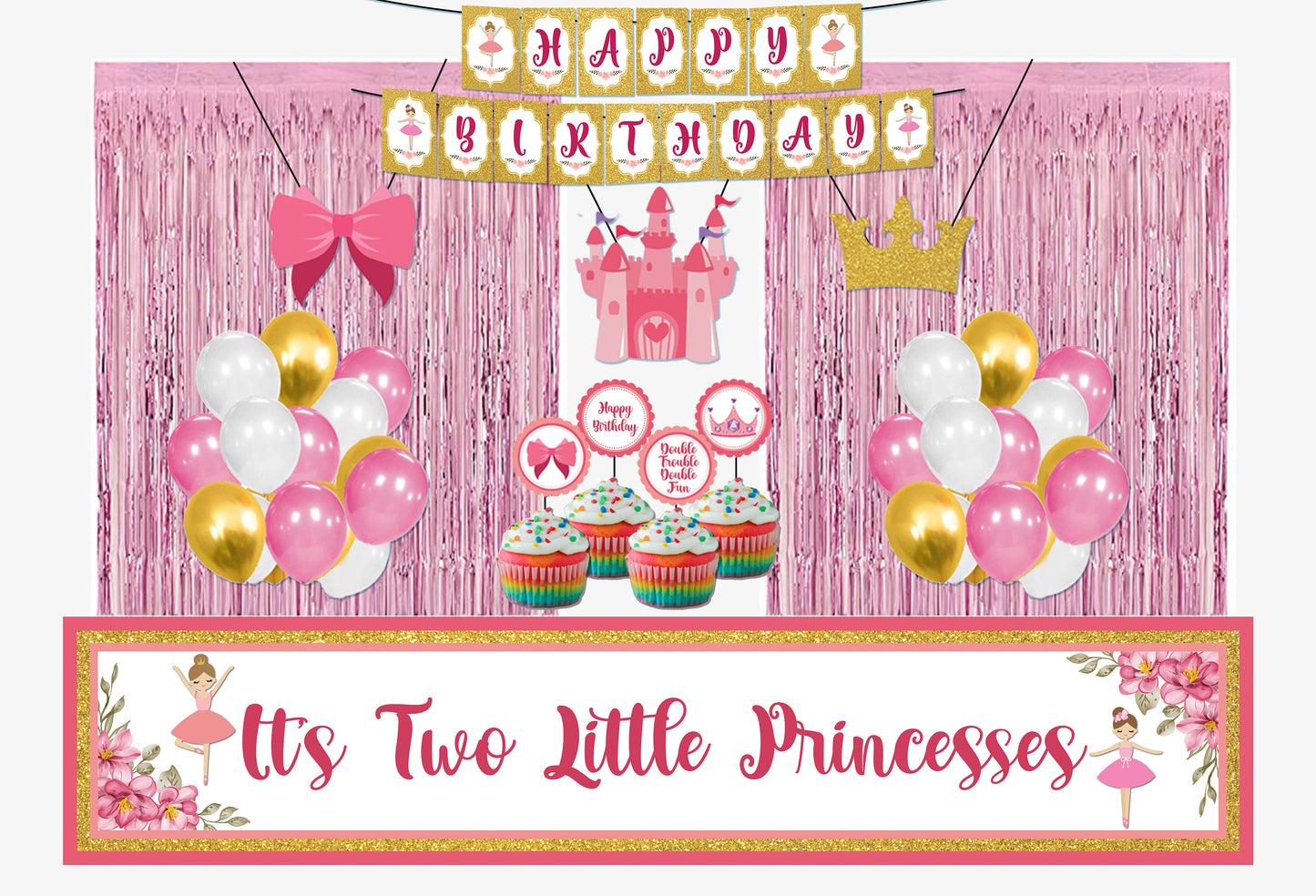 Twin Girls Theme Birthday Party Decoration Kit