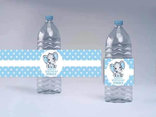 Elephant Theme Birthday Party Water Bottle Labels