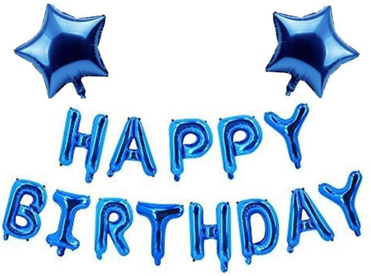 Blue Happy Birthday Banner Balloon Bunting Blue 16 inch Letters Foil & 2 Pack Large 18 Inch Blue Stars Ballloons for Boys Birthday Party Decorations Supplies