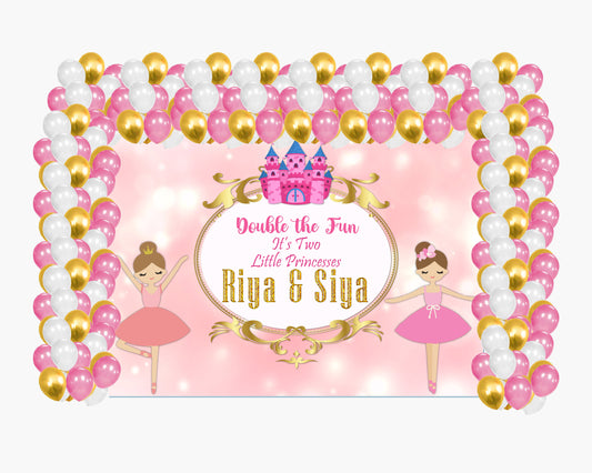 Twin Girls Theme Birthday Party Decoration Kit with Backdrop & Balloons