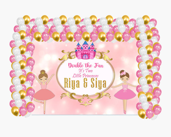 Twin Girls Theme Birthday Party Decoration Kit with Backdrop & Balloons