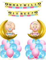 What Will It Bee Baby Shower Decoration Combo for Banner and Metallic Printed Baby Shower Balloons and Foil Balloons