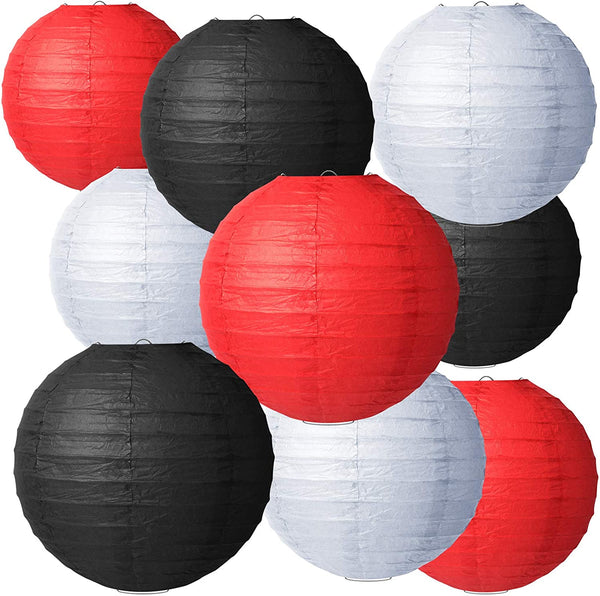 Red, Black And White Paper Lanterns -12"Inch Great For Casino Parties, Micky Mouse Birthday Parties