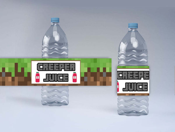 Minecraft Theme Birthday Party Water Bottle Labels