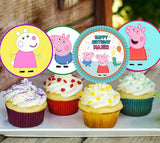 Peppa Pig Theme Birthday Party Cupcake Toppers for Decoration