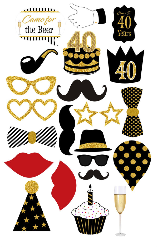 40th Birthday Party Photo Booth Props Kit