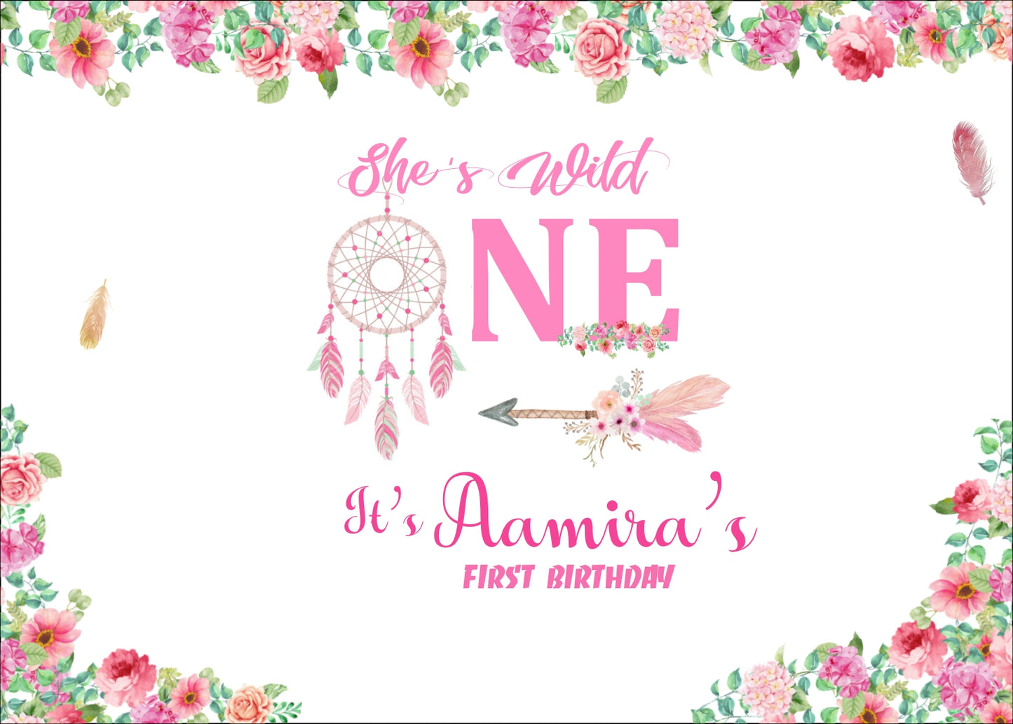 Personalize "Wild One " -Girl Birthday Party Backdrop Banner