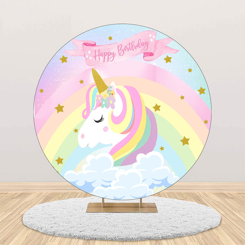 Unicorn Round Birthday Party Backdrop Cake Table  Decoration Background