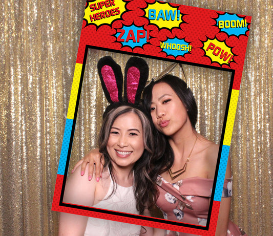 Super Hero Theme Birthday Party Selfie Photo Booth Frame & Props