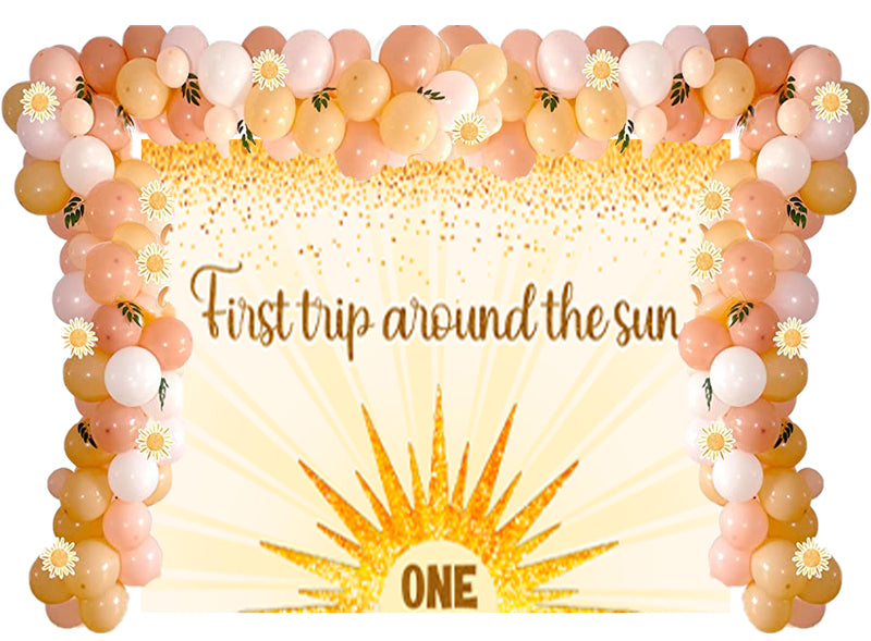 First Trip Around the Sun Theme Birthday Party Decoration kit with Backdrop & Balloons