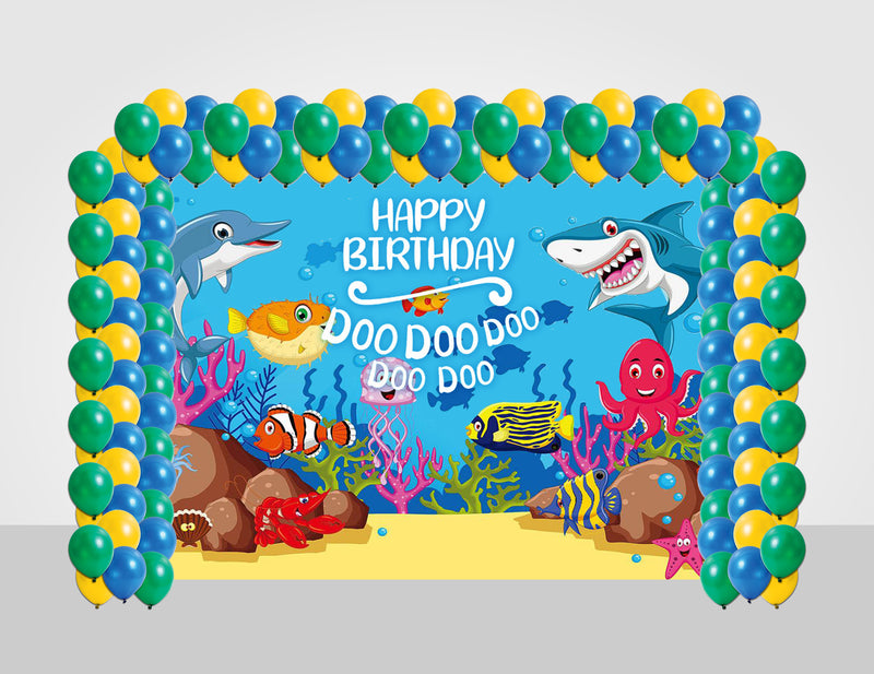 Baby Shark Theme Birthday Party Decoration Kit with Backdrop & Balloons