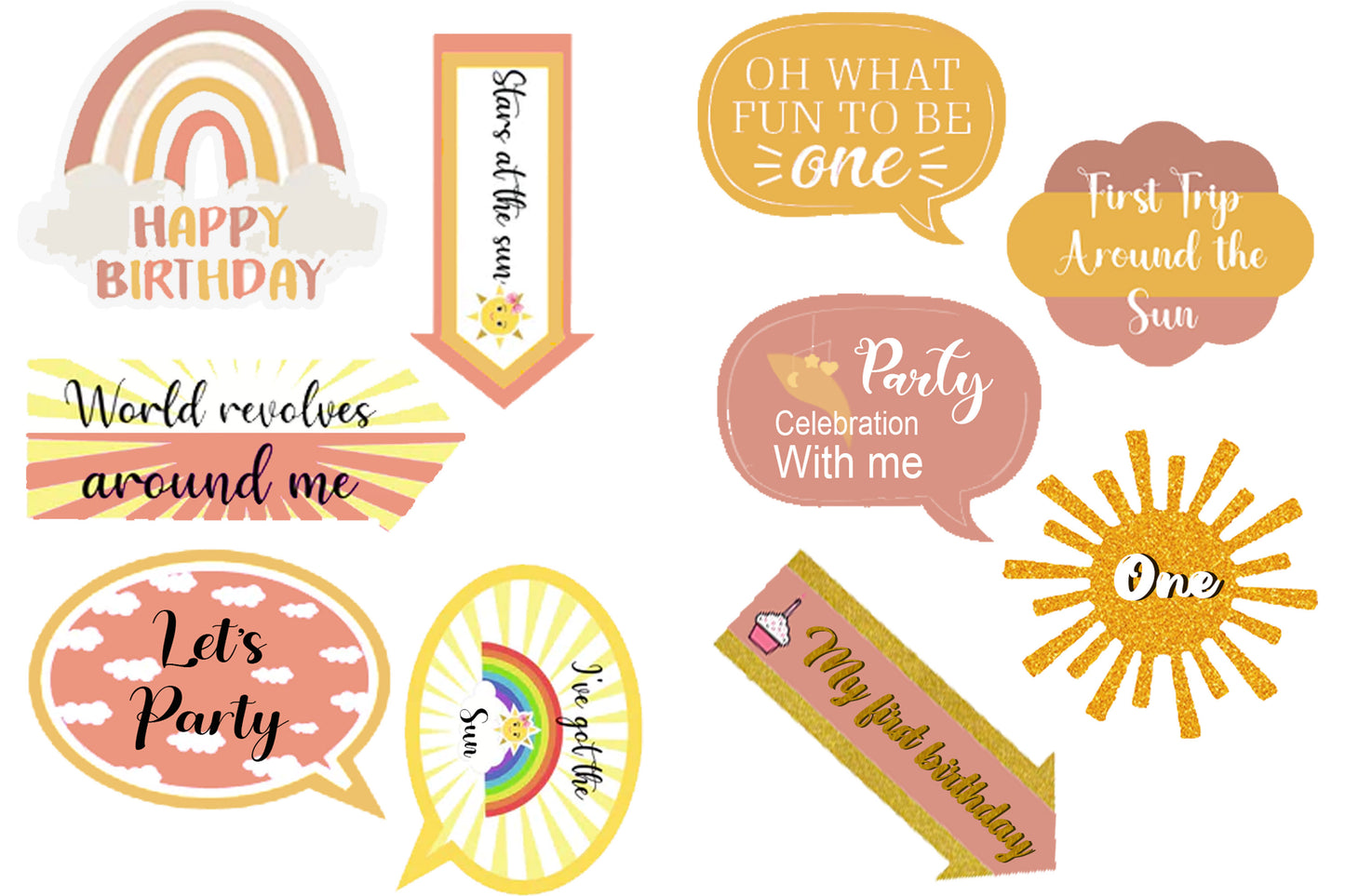 First Trip Around the Sun Theme Birthday Party Photo Booth Props Kit