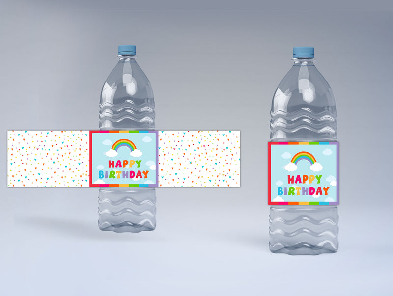 Rainbow Theme Birthday Party Water Bottle Labels  