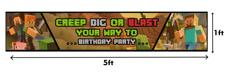 Minecraft Theme Birthday Long Banner for Decoration