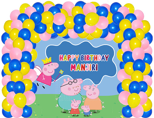 Peppa Pig Theme Birthday Party Decoration kit with Backdrop & Balloons