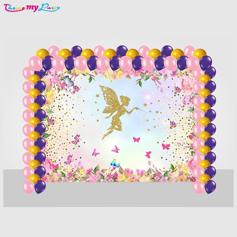Butterfly & Fairies Theme Birthday Party Decoration Kit with Backdrop & Balloons