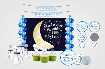 Twinkle Twinkle Little Star Birthday Party Complete Kit with Backdrop & Decorations