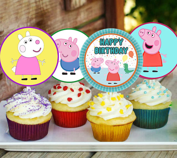 Peppa Pig Theme Birthday Party Cupcake Toppers for Decoration