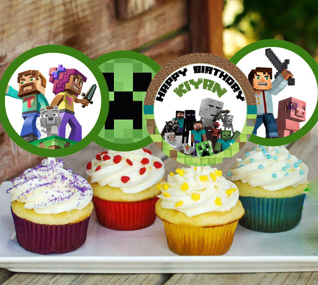 Minecraft Theme Birthday Party Cupcake Toppers