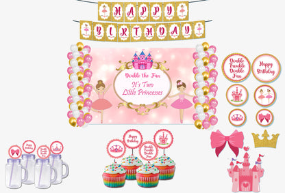 Twin Girls Theme Birthday Complete Party Kit with Backdrop & Decorations