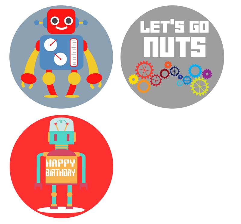 Robot Theme Birthday Party Cupcake Toppers