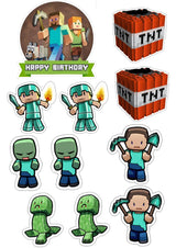 Minecraft Theme Birthday Party Cake Topper