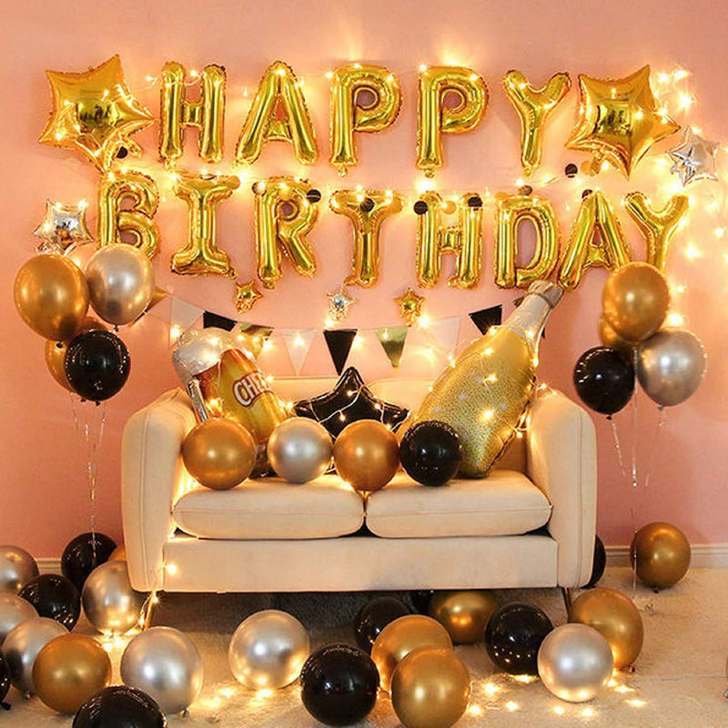 Birthday Party Decoration for Adult Happy Birthday Banner Black and White Balloons Party Supplies with Light for Men and Women (Pack of 66)