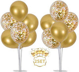 Balloons Stand KIT Table Decorations, 2 Set with 16 PCS Balloons and Confetti Balloons (Golden)