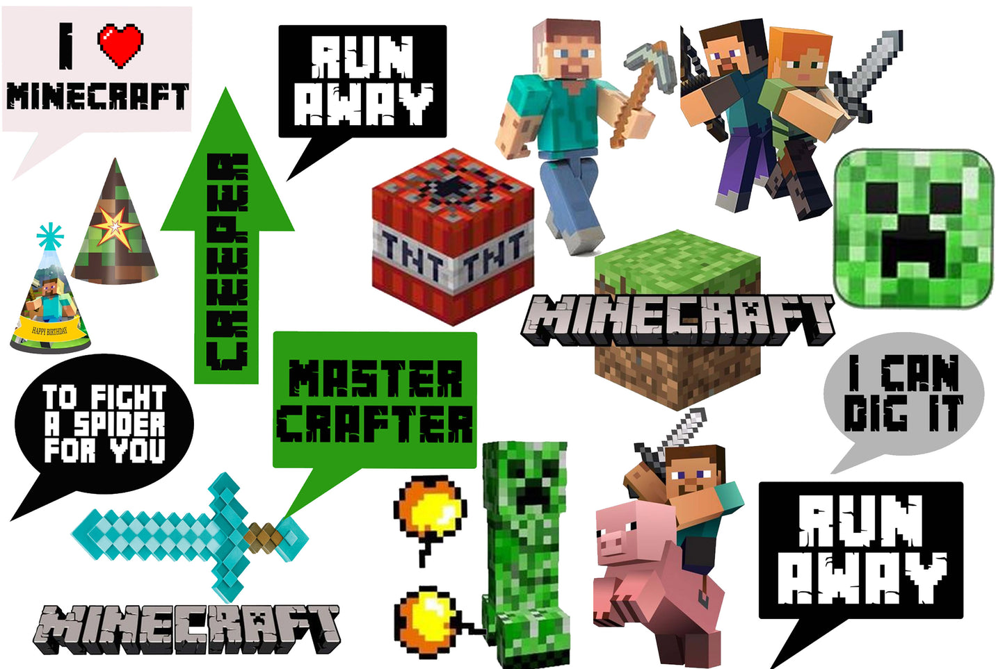 Minecraft Theme Birthday Party Photo Booth Props Kit