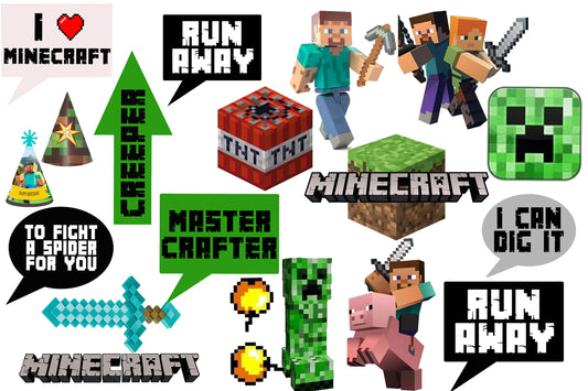 Minecraft Theme Birthday Party Photo Booth Props Kit