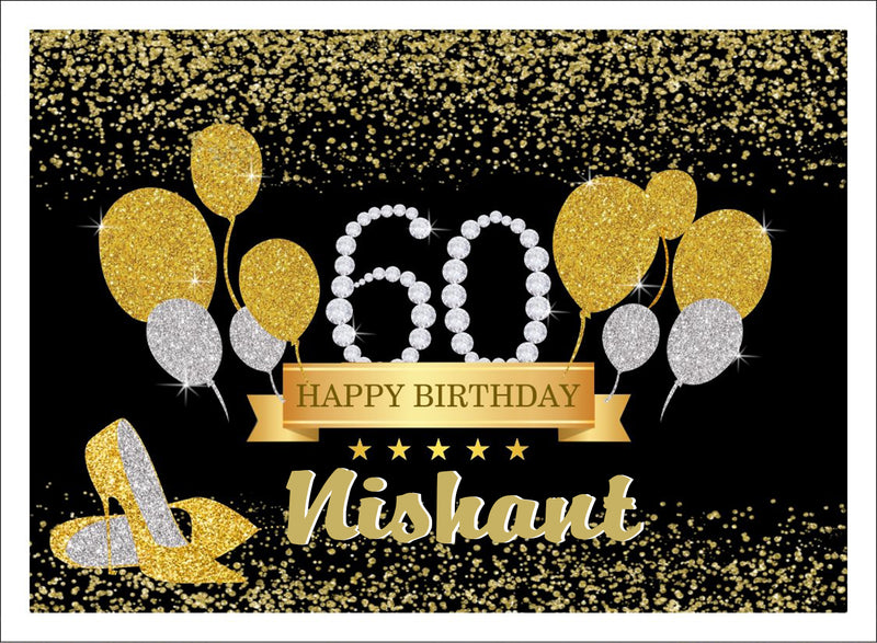 Personalize 60th Birthday Black ballons Party Backdrop Banner