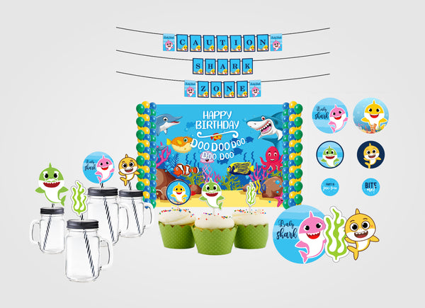 Baby Shark Theme Birthday Complete Party Kit with Backdrop & Decorations