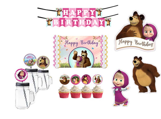 Masha and the Bear Birthday Party Combo Kit with Backdrop & Decorations