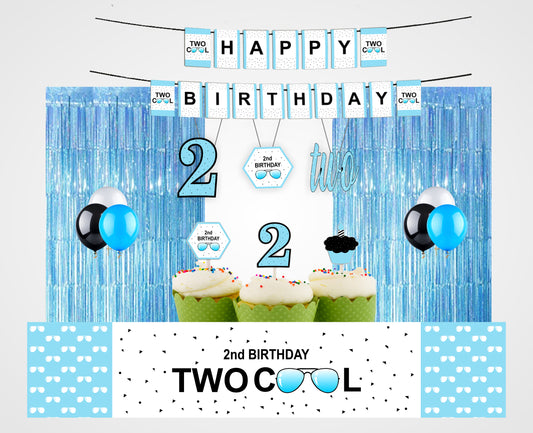 Two Cool Theme Birthday Complete Party Kit with Backdrop & Decorations