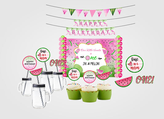 One In A Melon Theme Birthday Complete Party Kit with Backdrop & Decorations